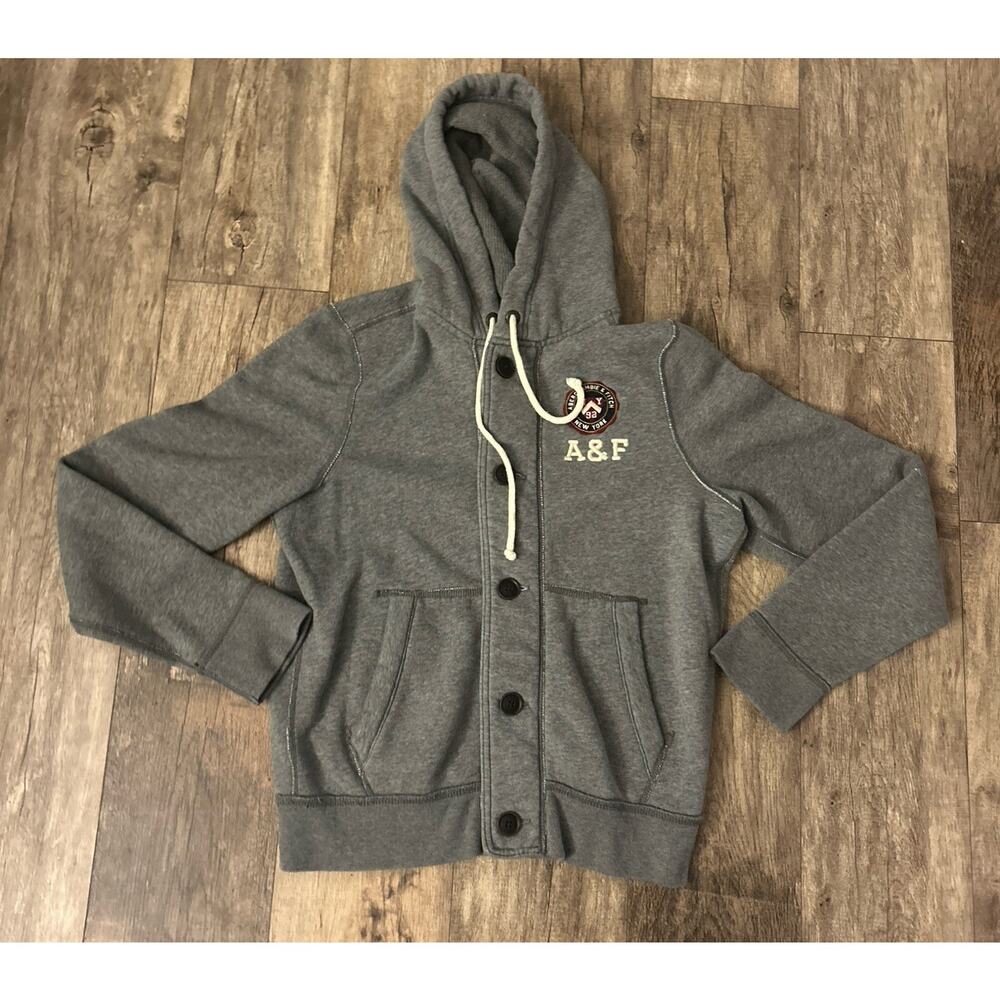 Abercrombie & Fitch VTG Y2K Muscle Fit Men’s XXL Button Up Hoodie Gray A&F Logo